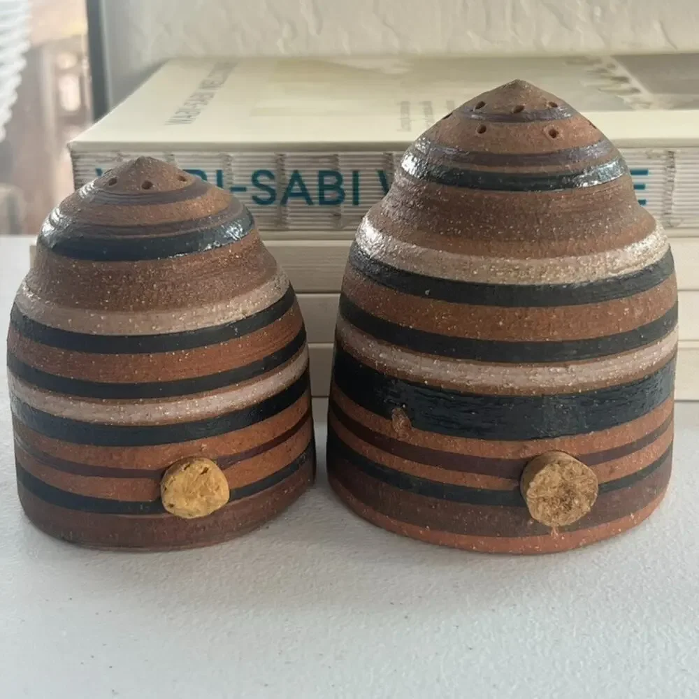 Vintage Stoneware Dome Salt & Pepper Shakers Handmade & Signed